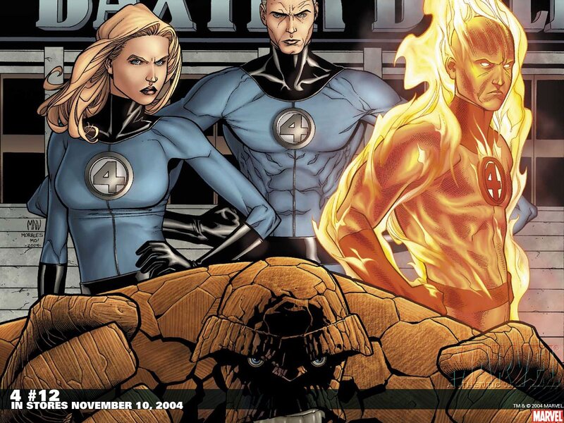 Fantastic Four Team — Blue, Dramatic, Comic, Comic Book Art, Fire, Rock Monster