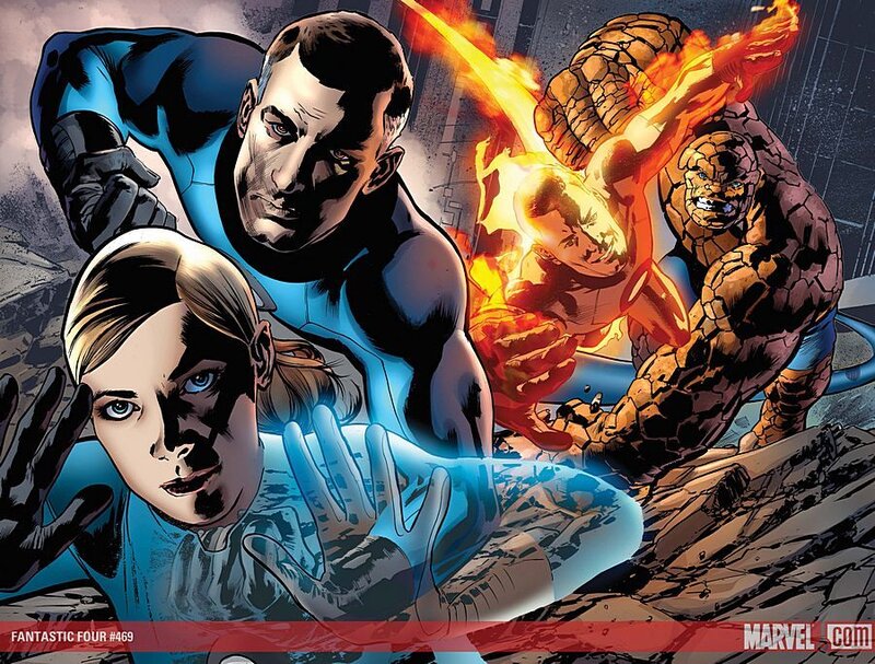 Fantastic Four Team — Blue, Dramatic, Comic, Fire, Rock Monster, Superhero Suit