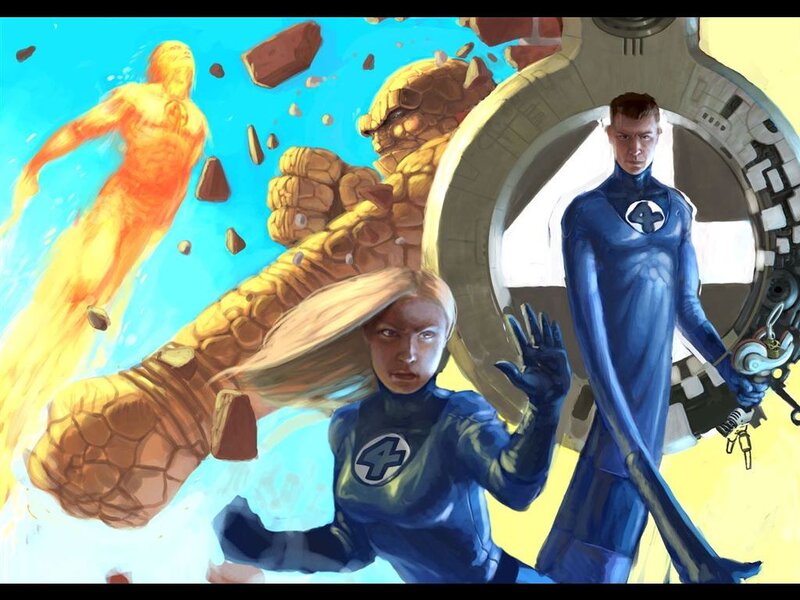 Fantastic Four Team — Blue, Dramatic, Digital Art, Fire Man