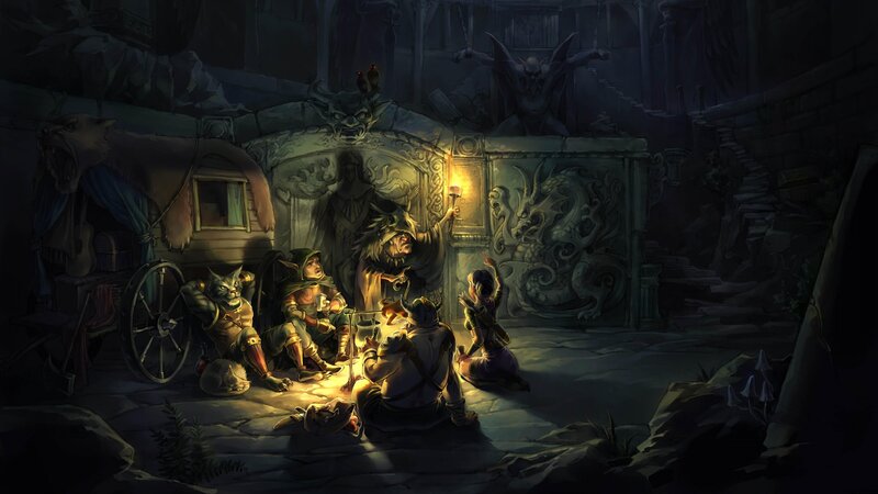 Fantasy Adventurers at Camp — Dark Green, Dramatic