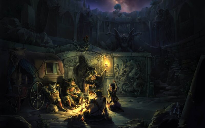 Fantasy Adventurers at Camp — Dark Green