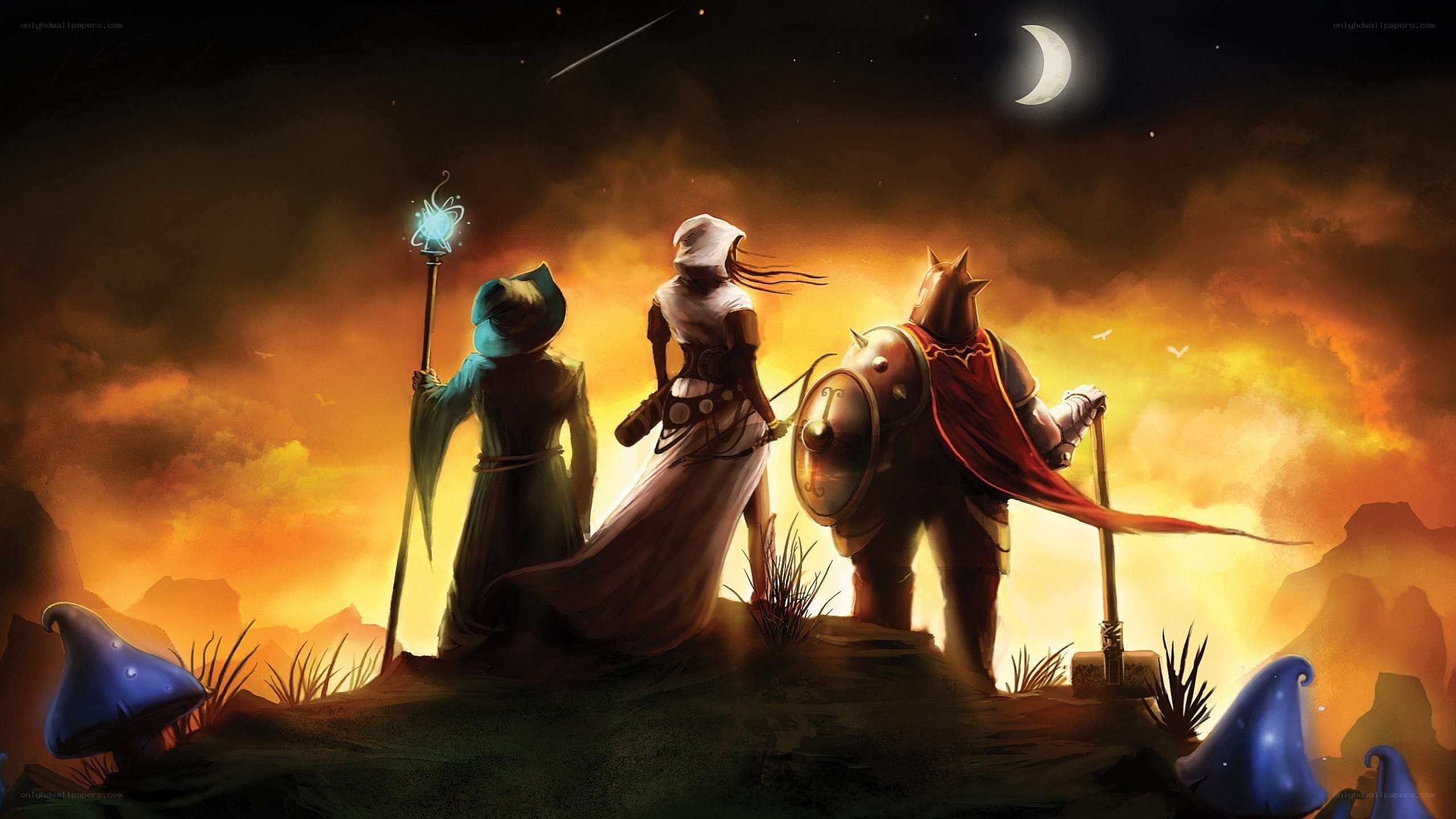 fantasy adventurers at dusk