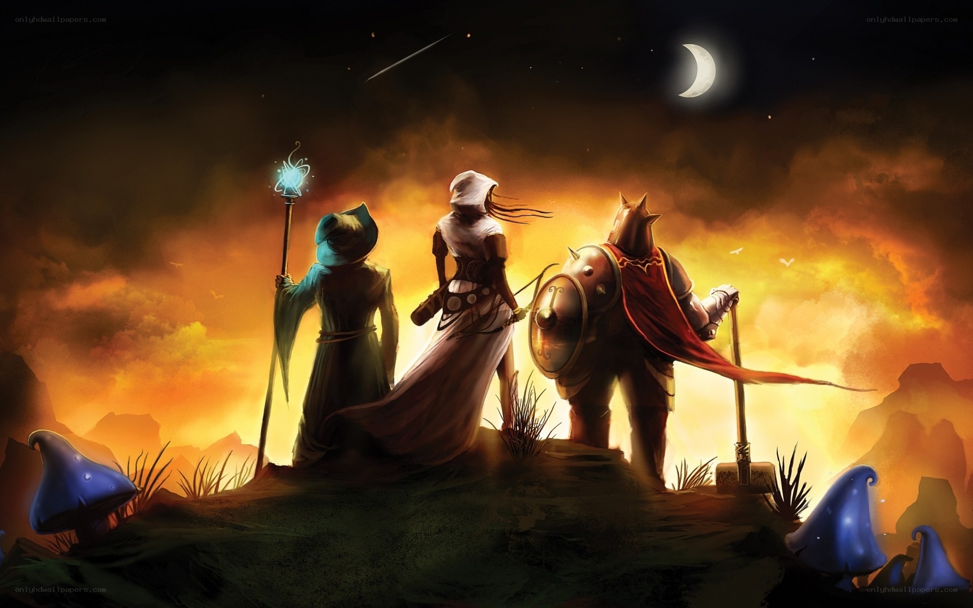 Fantasy adventurers at dusk