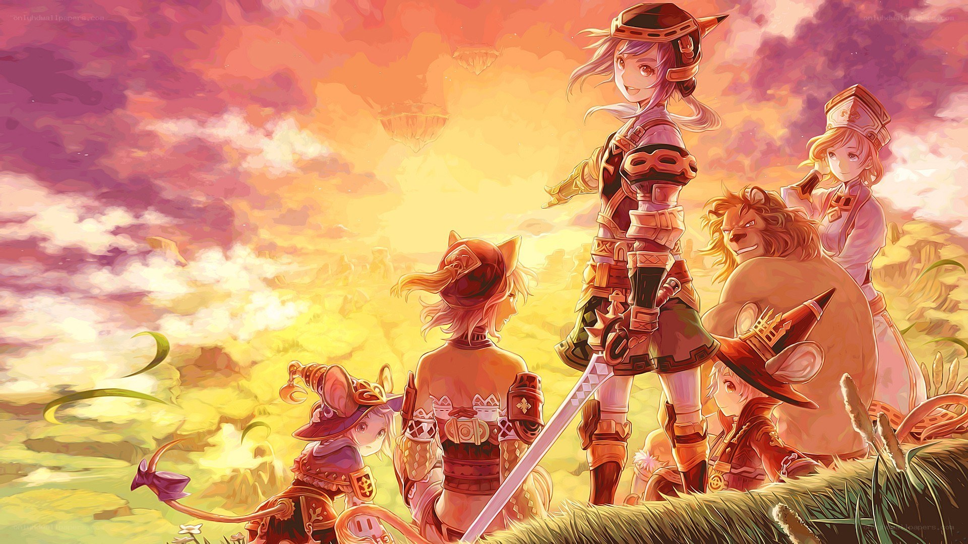 fantasy adventurers at sunset
