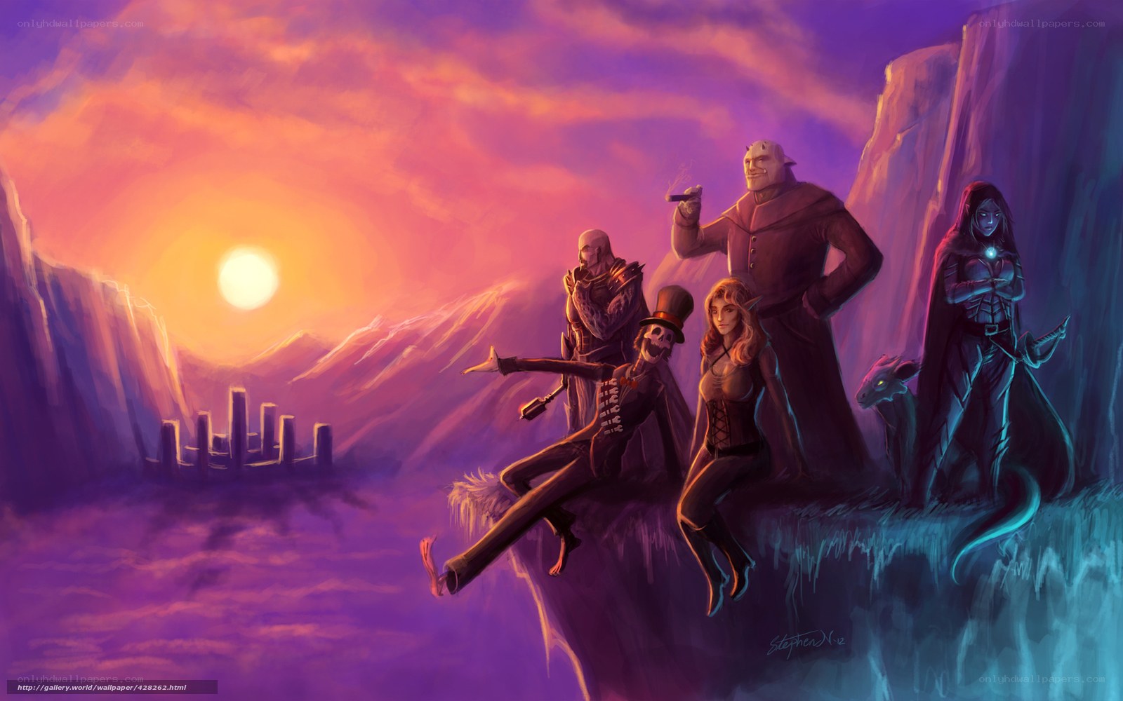 fantasy adventurers at sunset