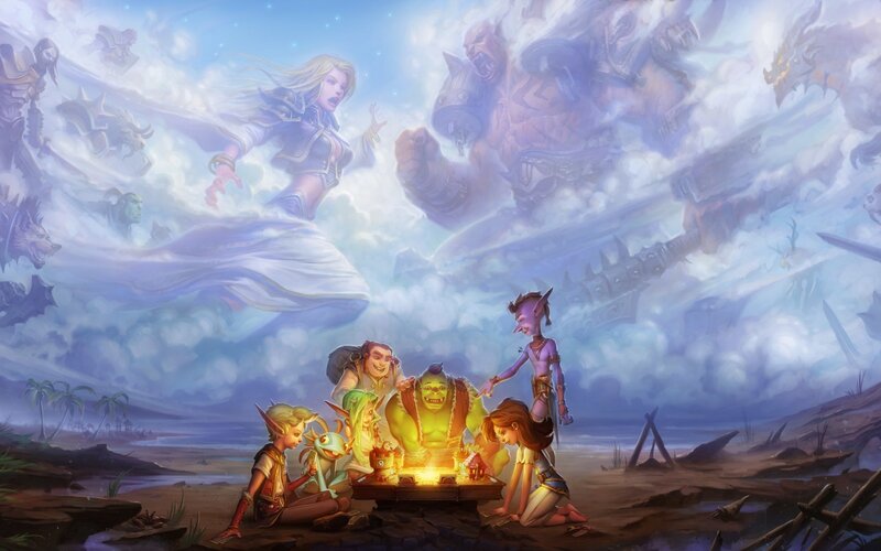 Fantasy adventurers by campfire