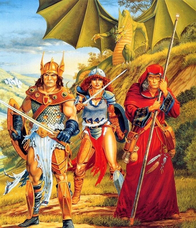 fantasy adventurers face dragon