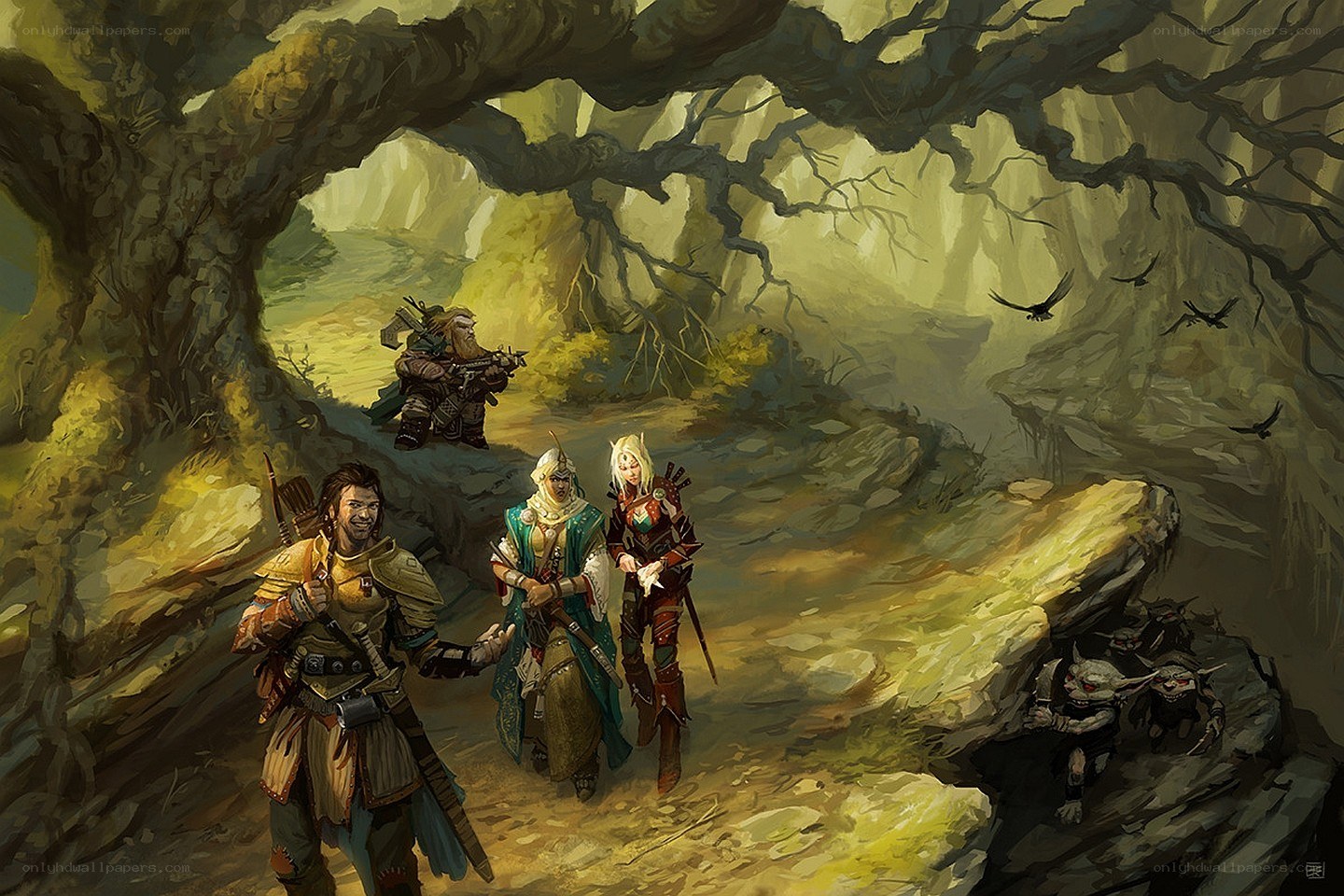 fantasy adventurers in a forest