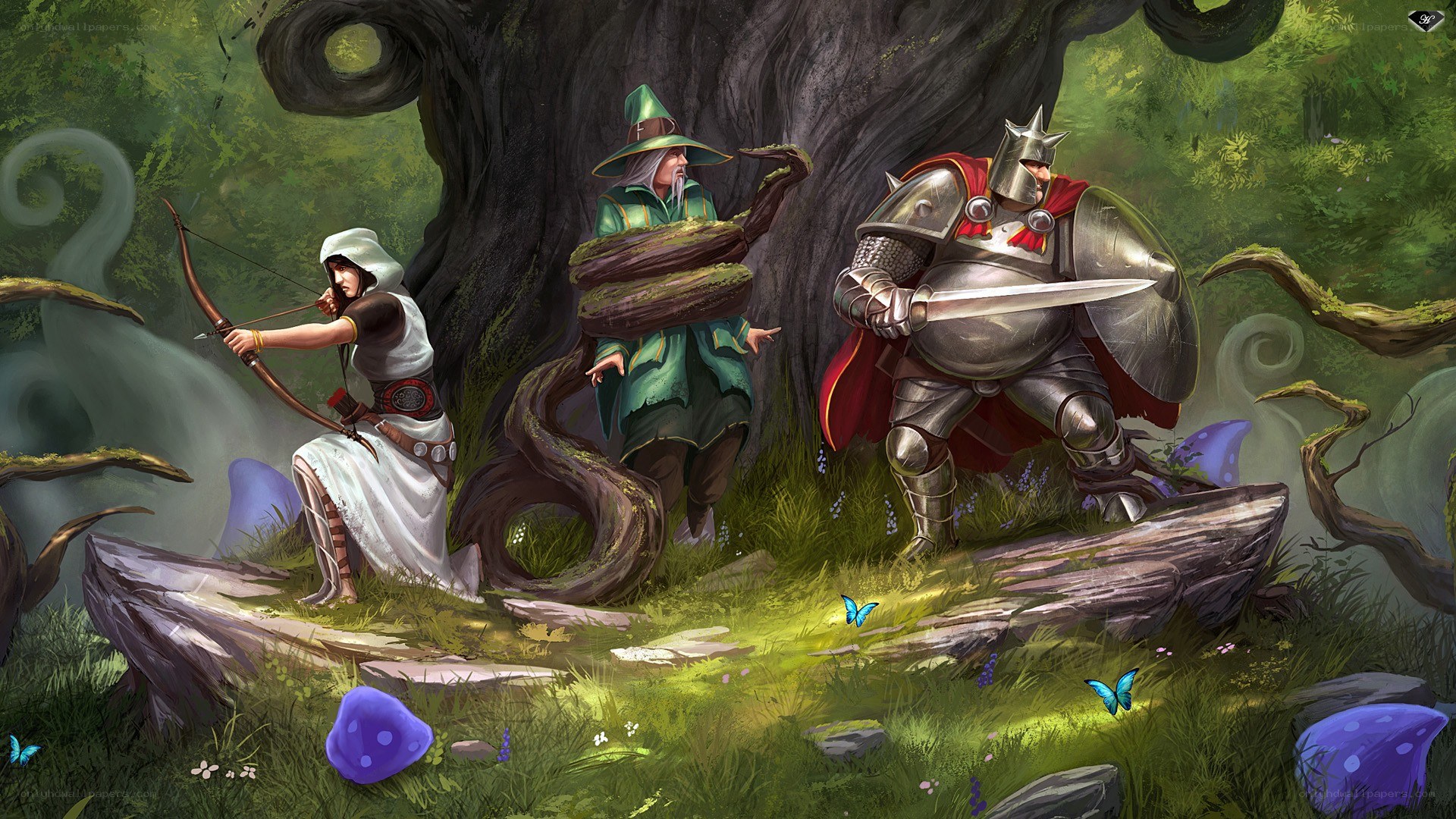 Fantasy adventurers in a forest