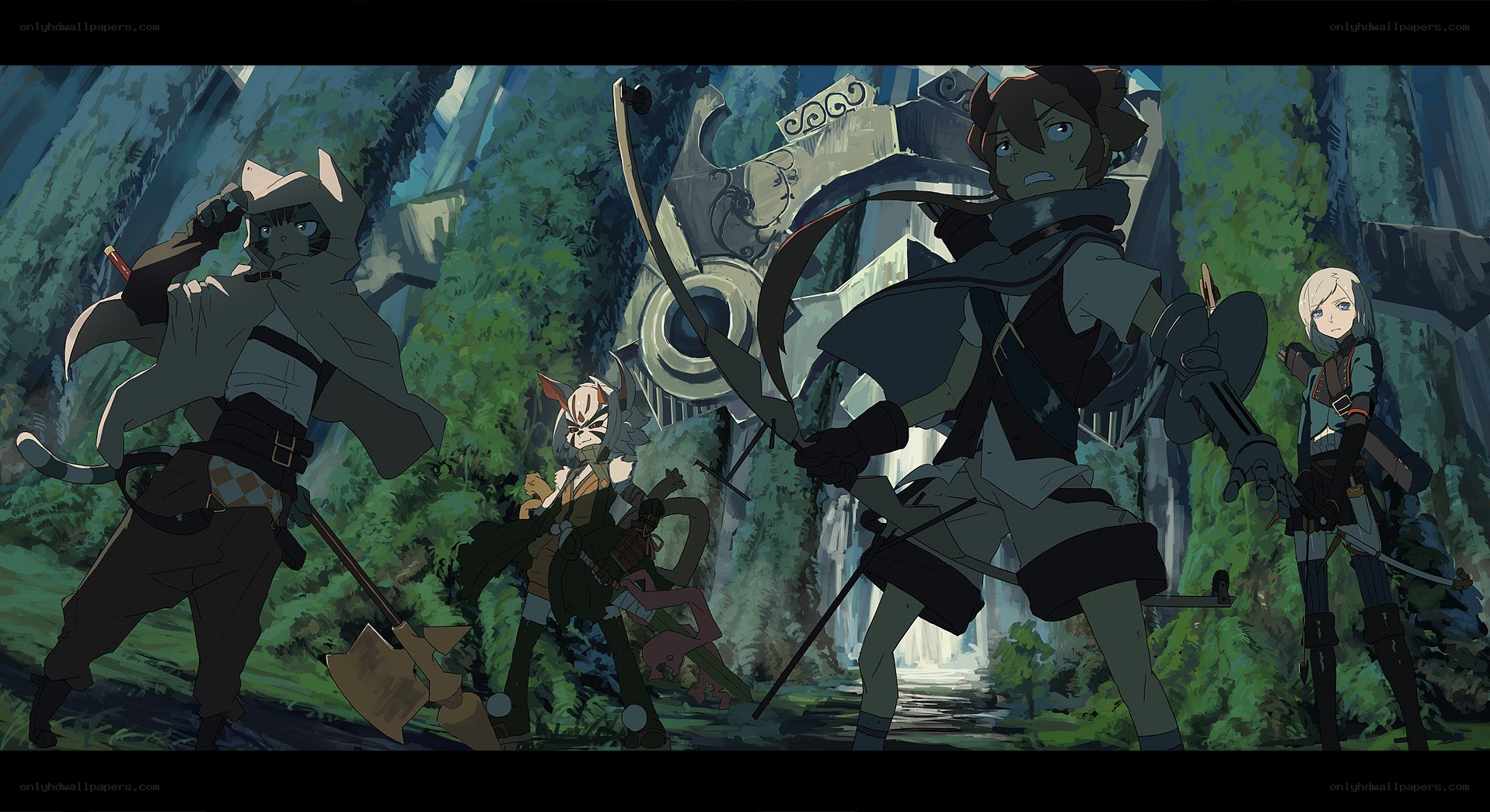 fantasy adventurers in a forest