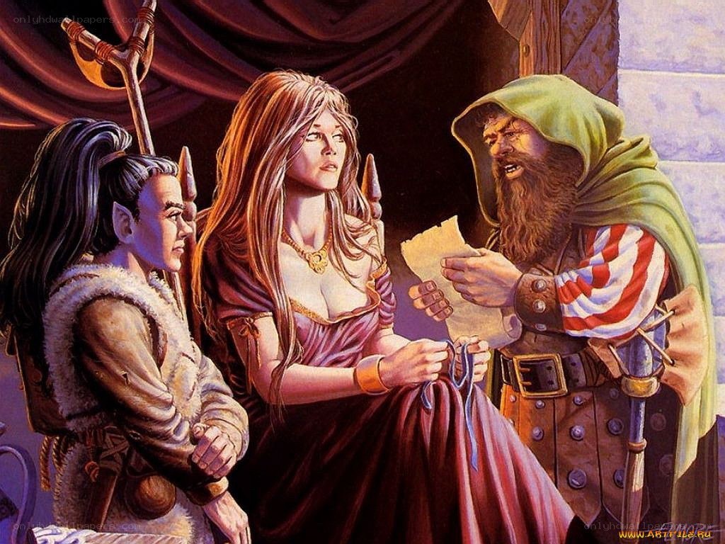 Fantasy adventurers in a tavern