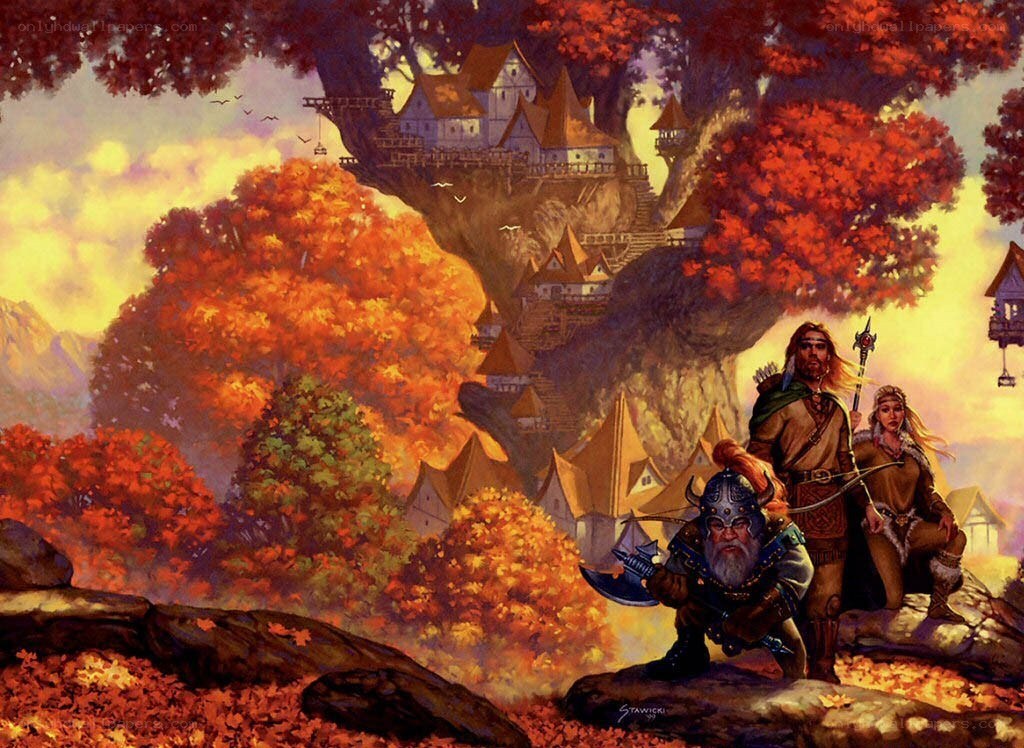 Fantasy adventurers in autumn