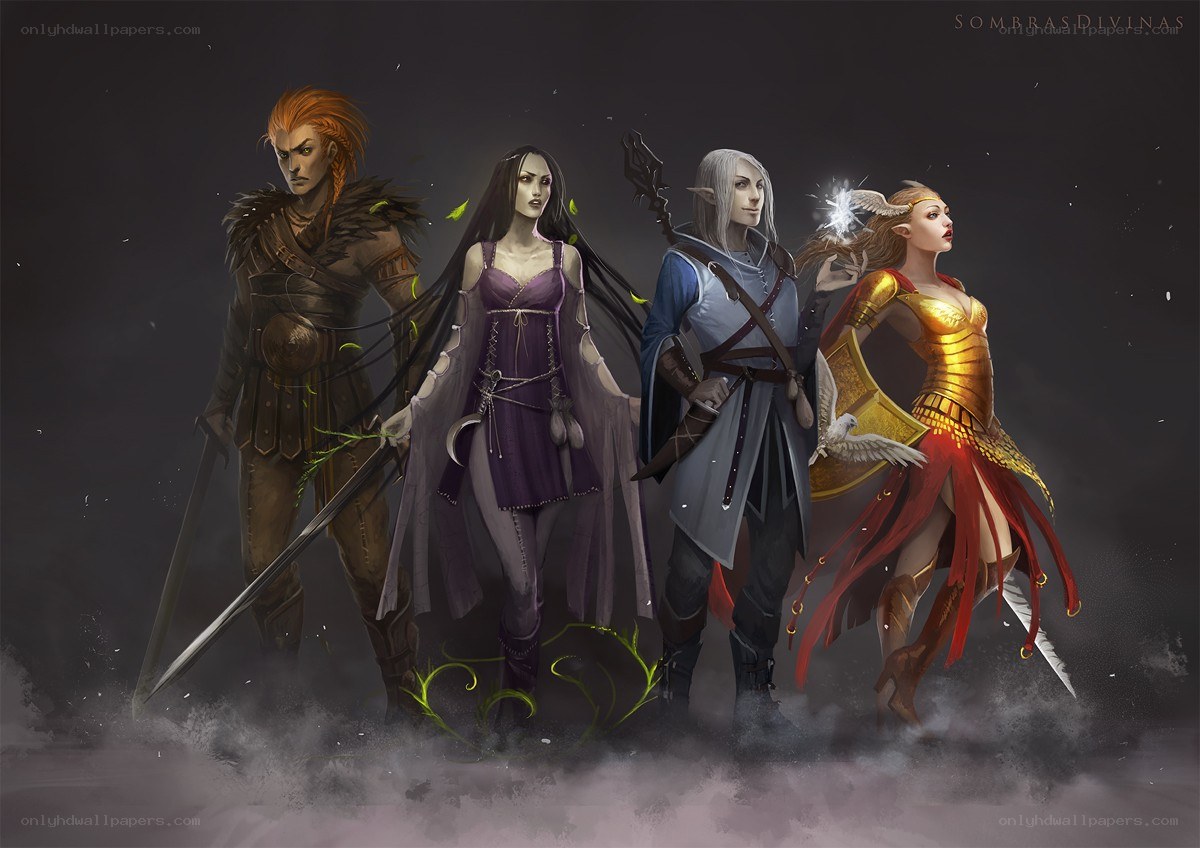 Fantasy adventurers in mist