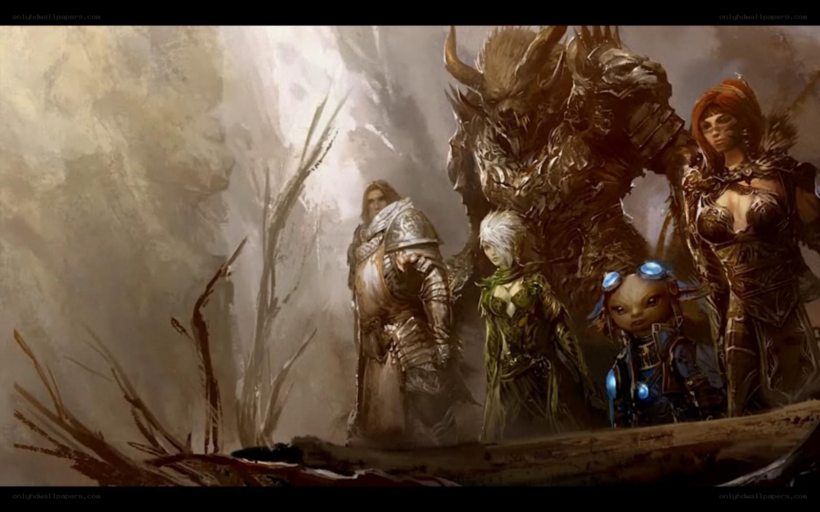 fantasy adventurers in mist