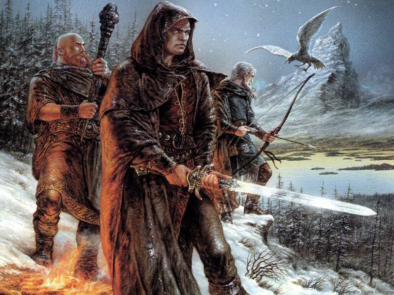 Fantasy adventurers in snow
