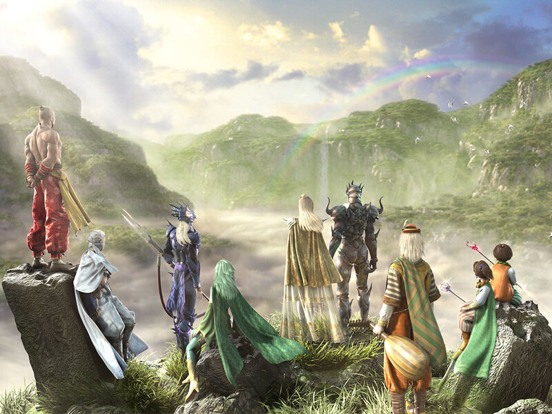 fantasy adventurers on a cliff