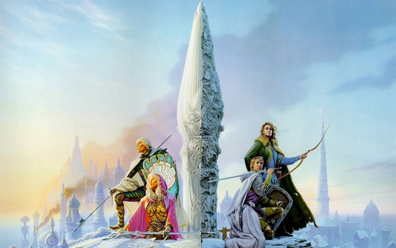 fantasy adventurers on a mountain