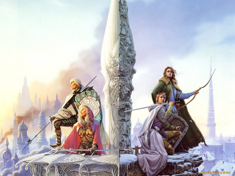 Fantasy adventurers on a tower