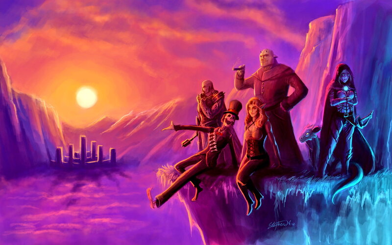 Fantasy Adventurers on Cliff