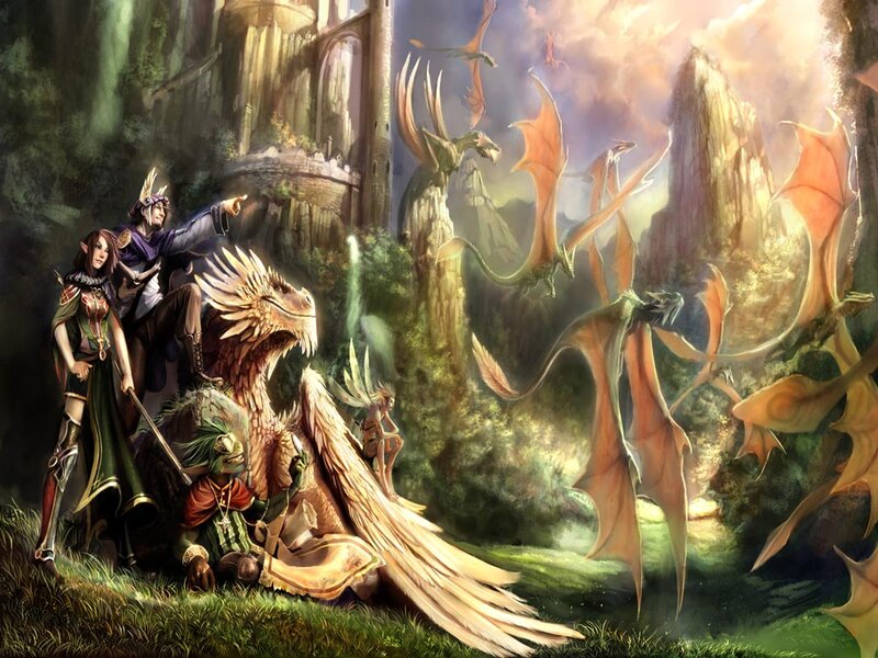 Fantasy adventurers with dragons