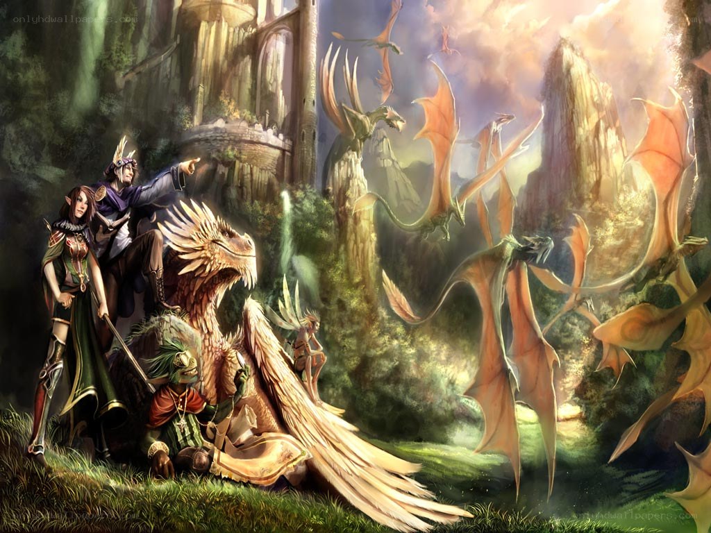 Fantasy adventurers with dragons