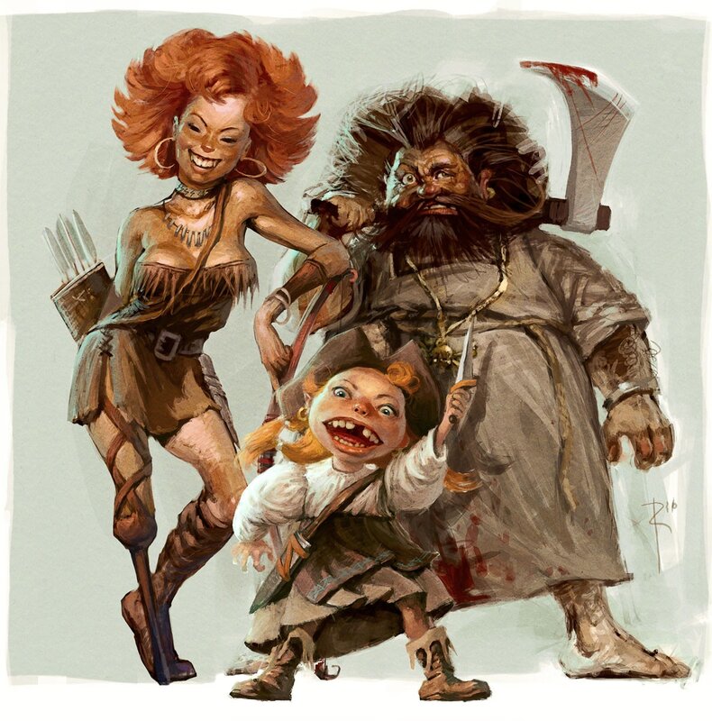 Fantasy adventurers with weapons