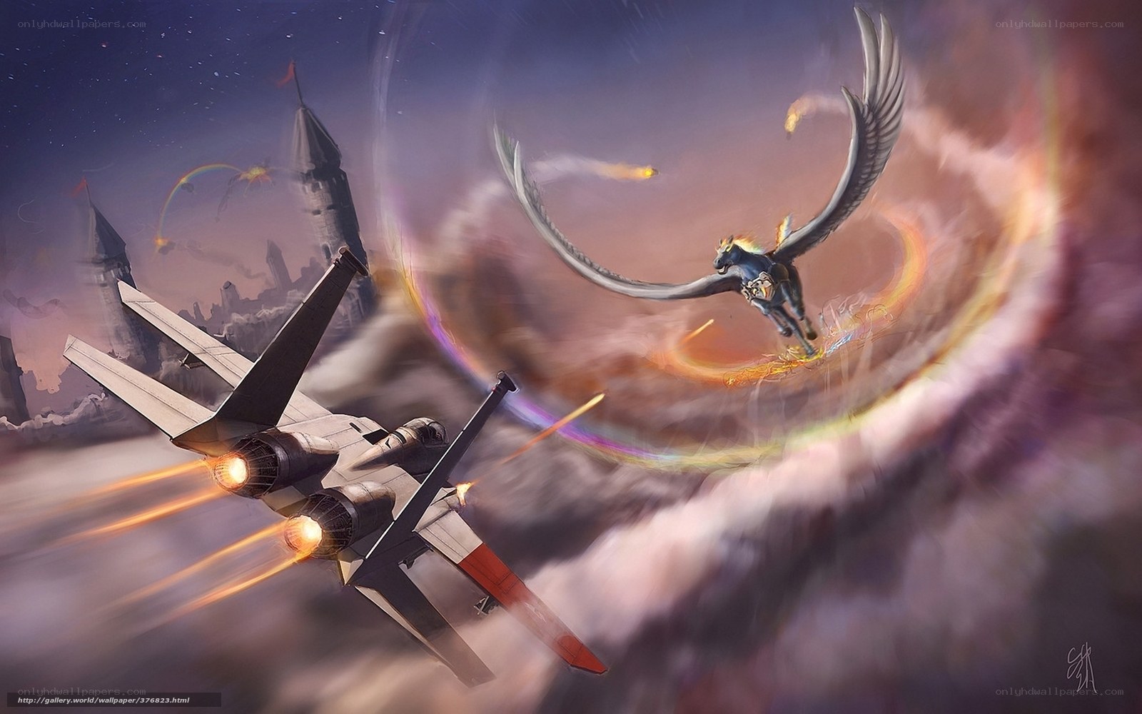 Fantasy aerial battle scene