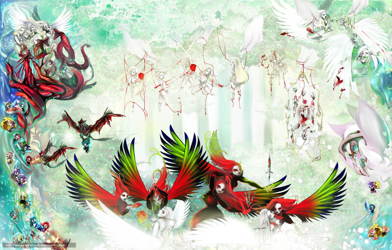 Fantasy angels and dragons