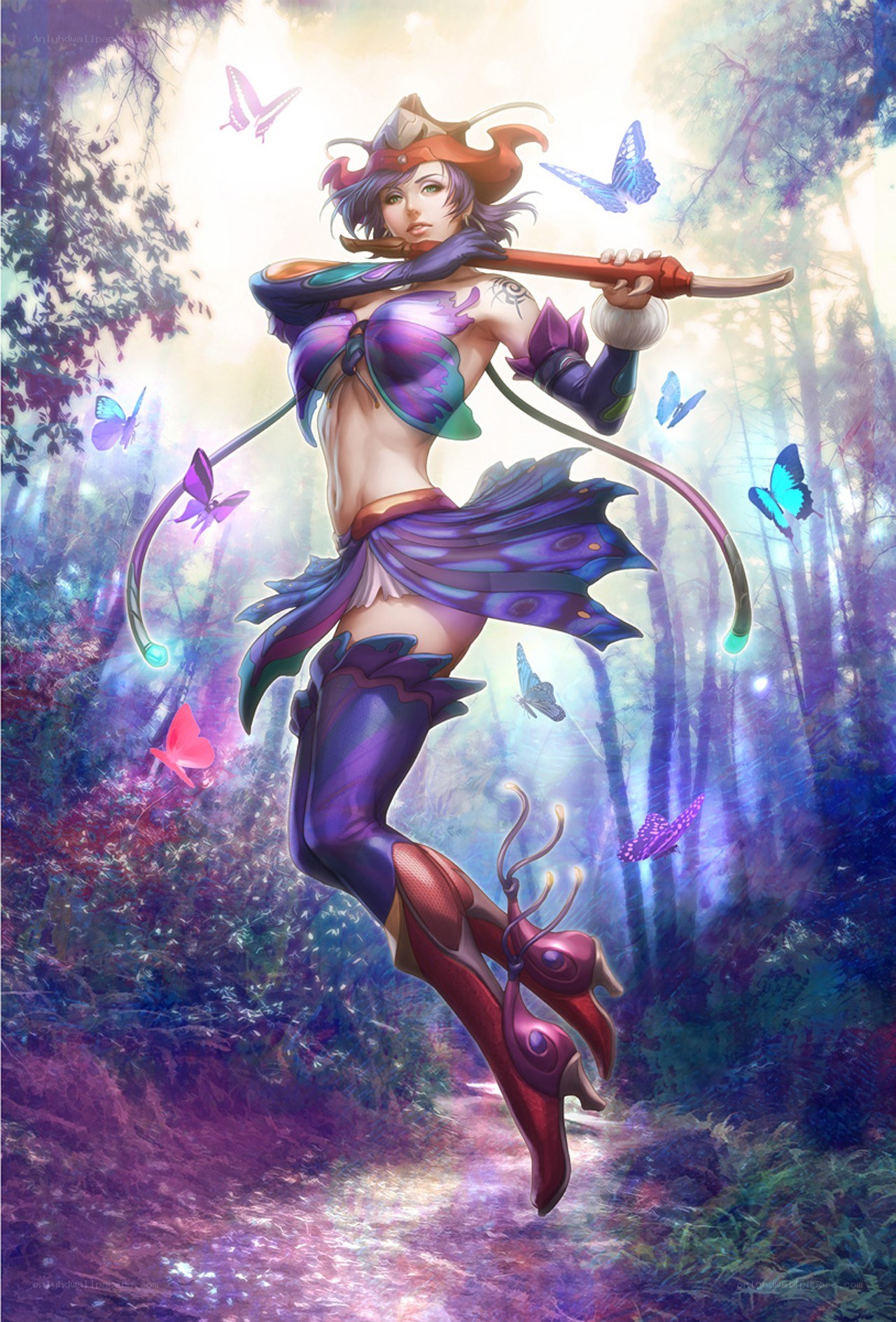 fantasy archer in a butterfly forest