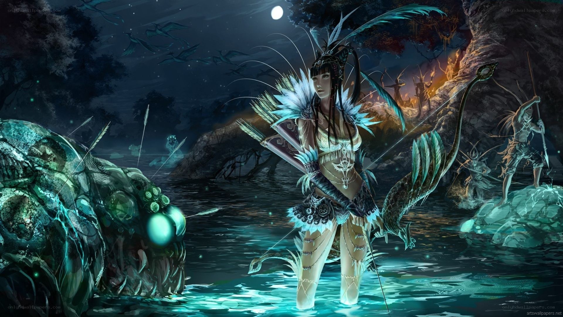 Fantasy archer in a dark swamp
