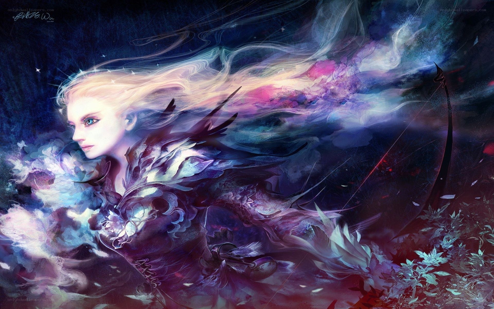 fantasy archer in cosmic storm