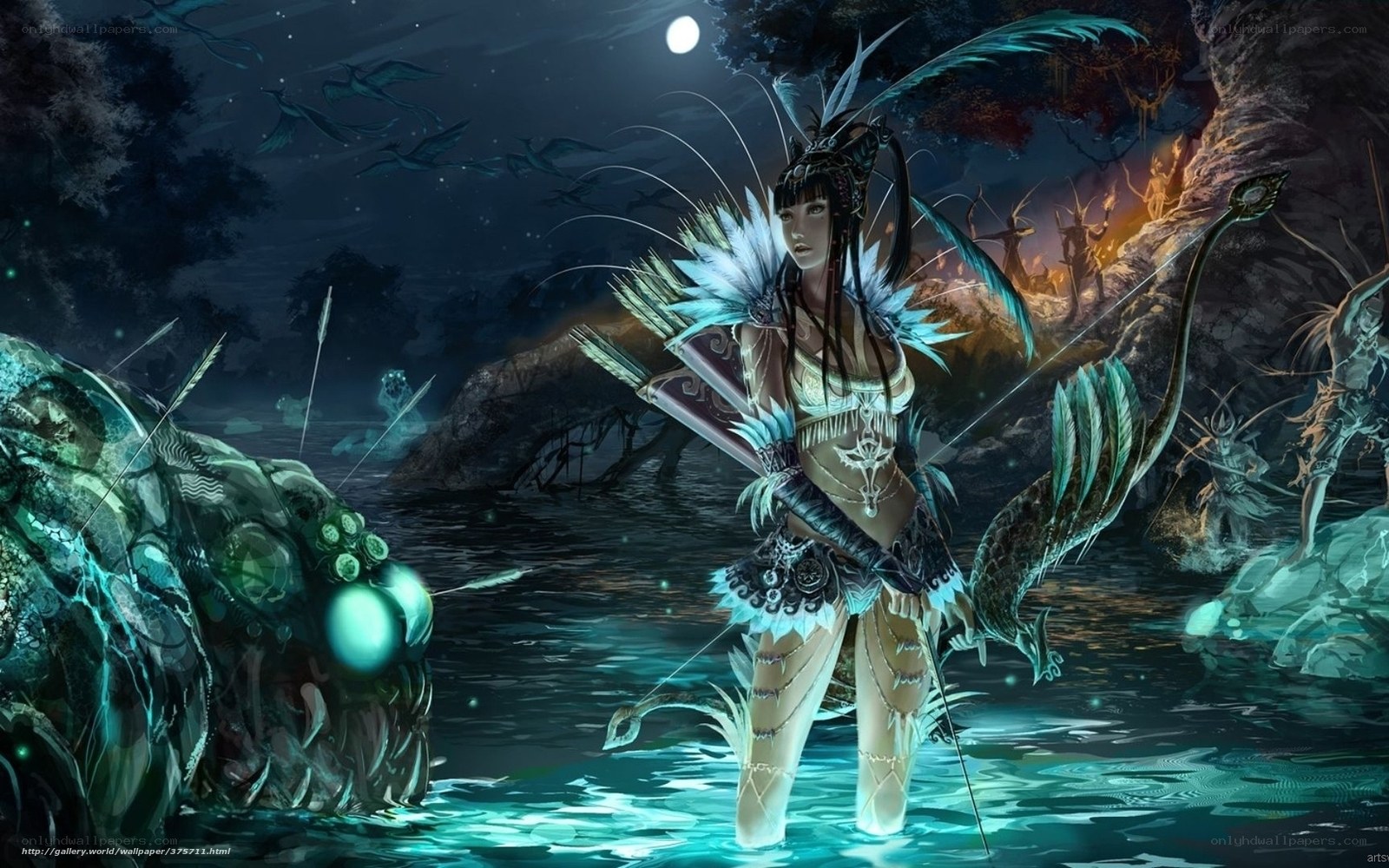 fantasy archer in moonlit swamp