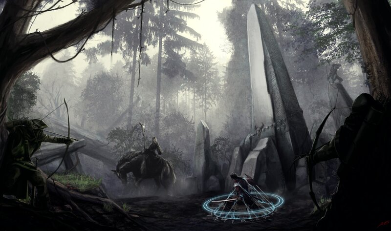 Fantasy archers in a misty forest