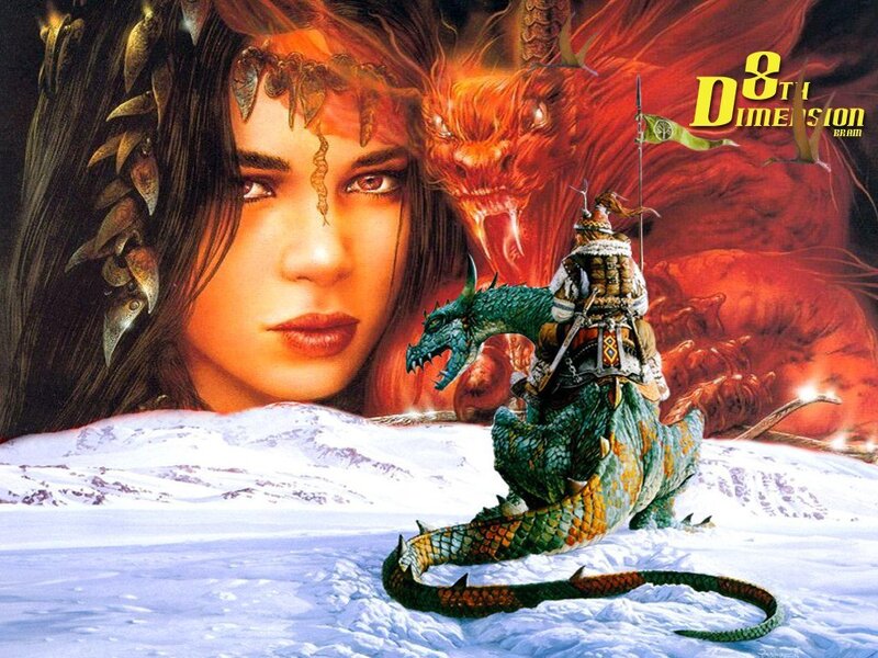 Fantasy artwork with dragons