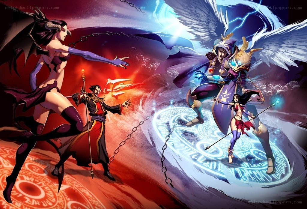 Fantasy battle between angels and demons