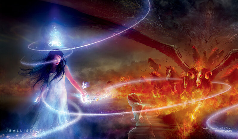 Fantasy battle between light and dark