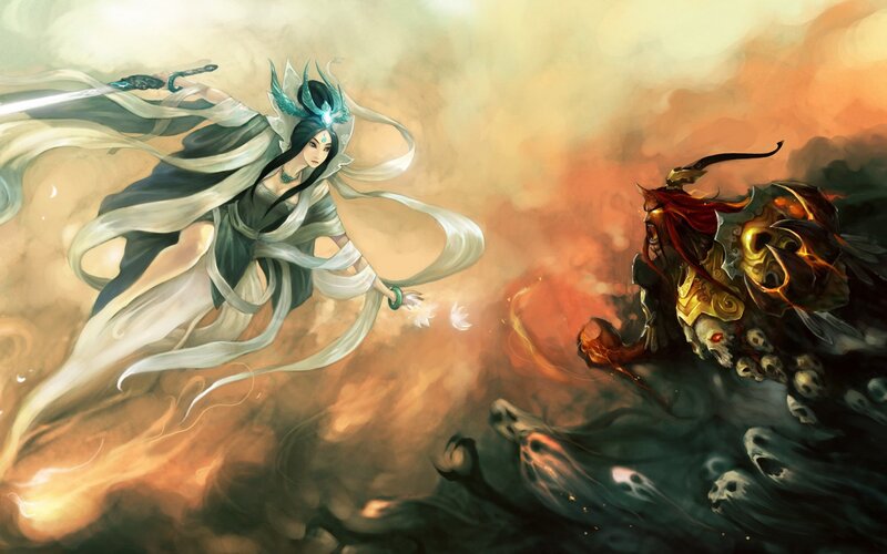 Fantasy battle between warrior and demon
