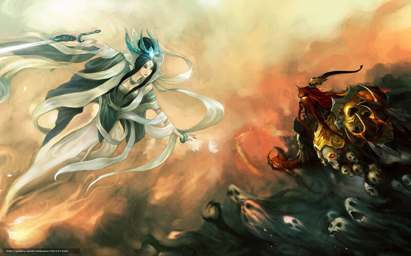 Fantasy battle between warrior and demon