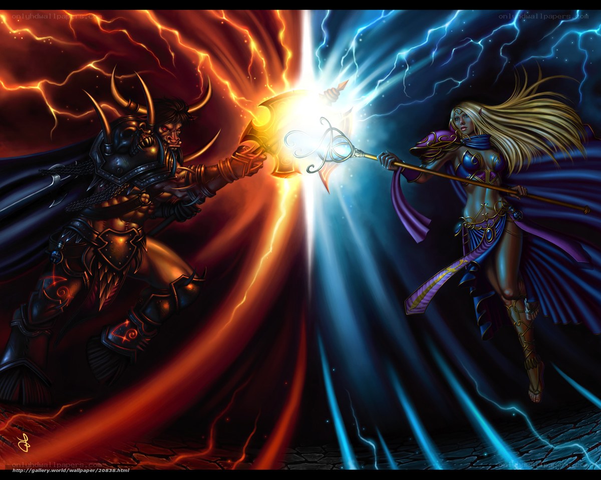 Fantasy battle between warrior and mage