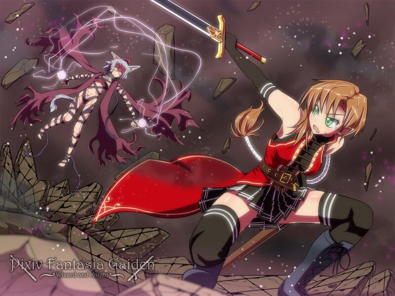 Fantasy battle between wizard and knight
