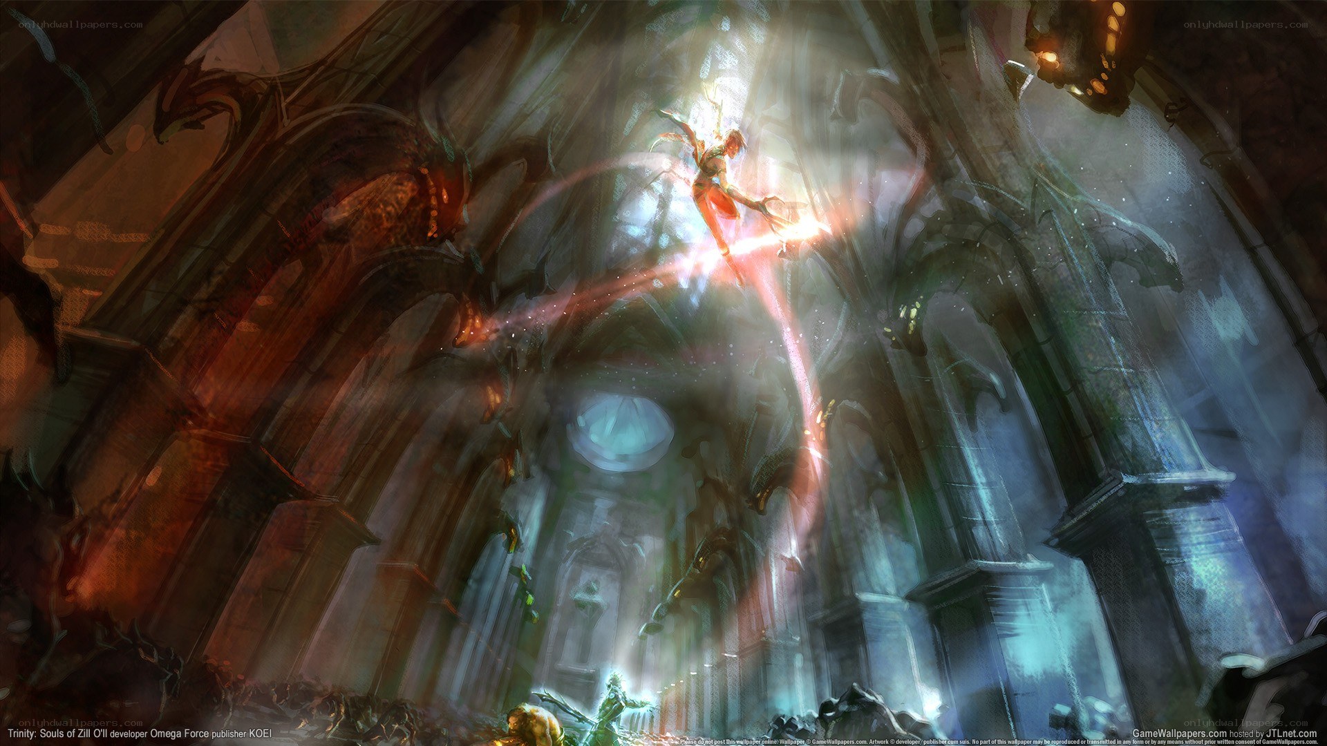 Fantasy battle in a cathedral