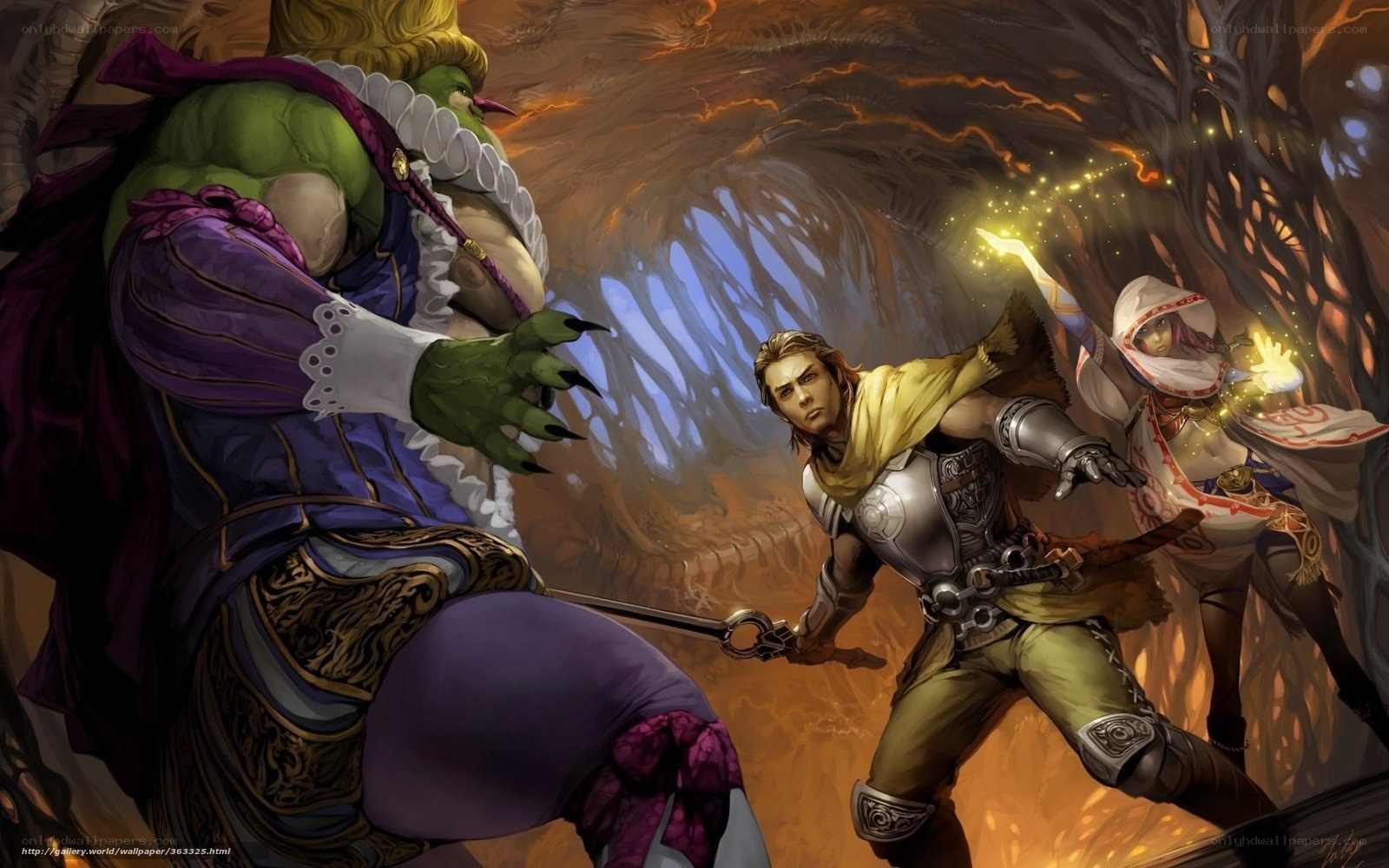 Fantasy battle in a cave