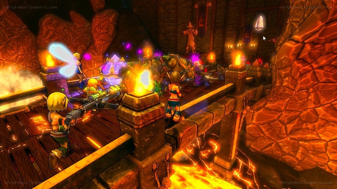 Fantasy battle in a lava cave