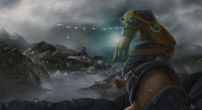 Fantasy battle in a storm