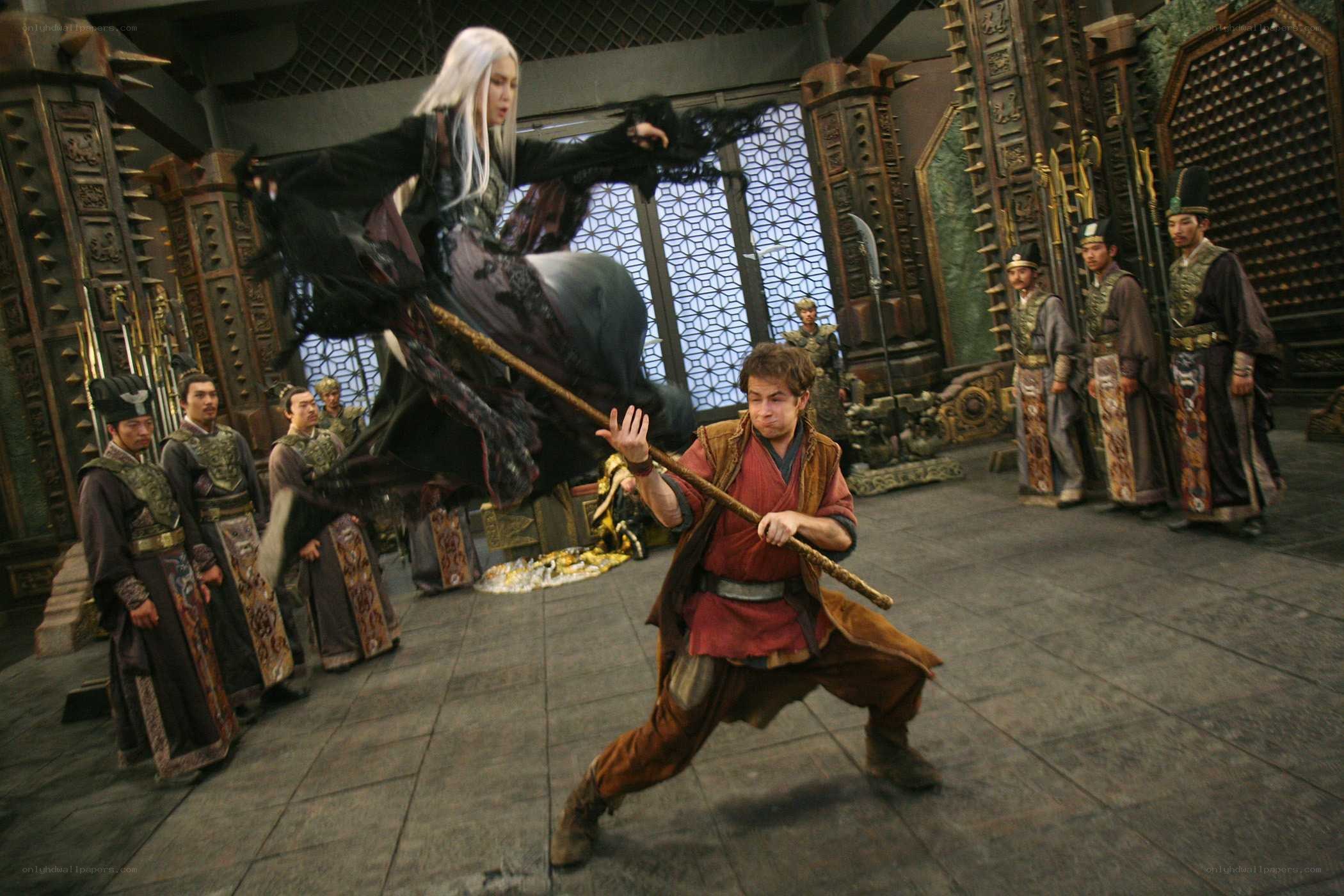 fantasy battle in ancient hall