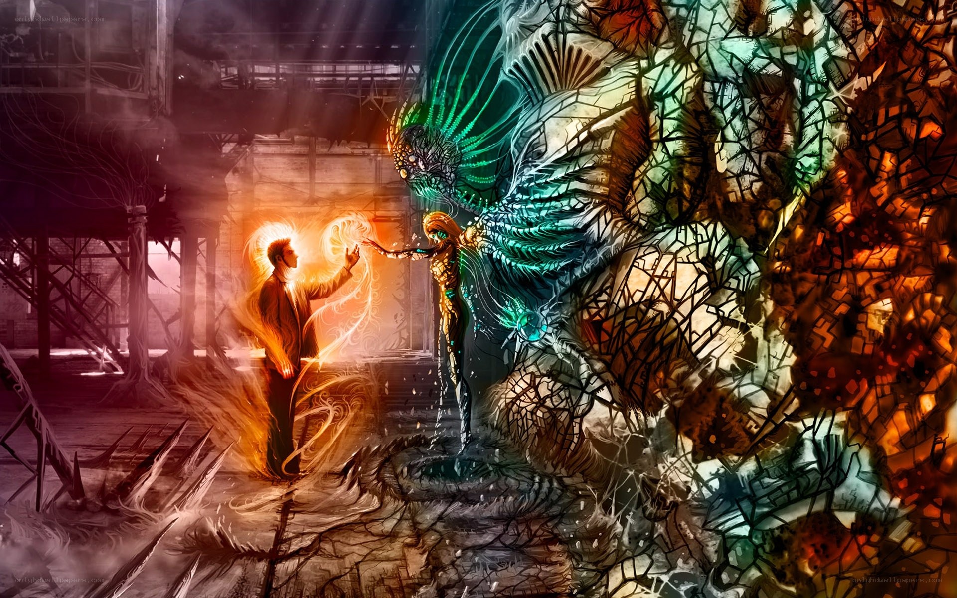 Fantasy battle in ruins