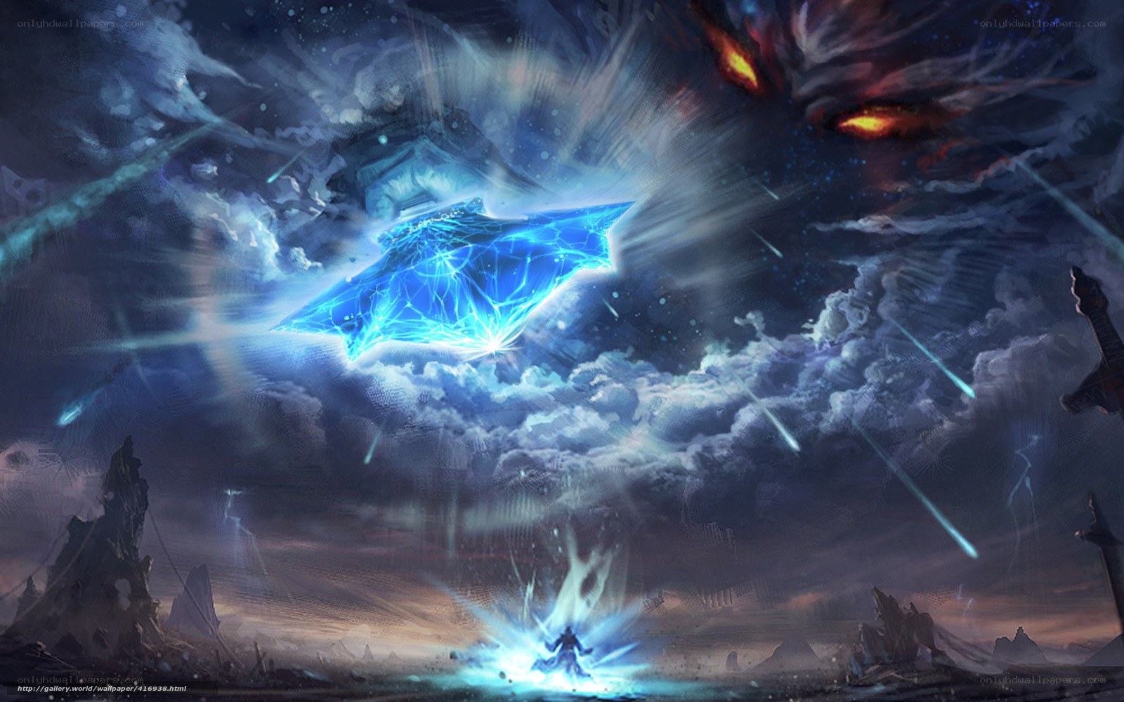 Fantasy battle in stormy sky