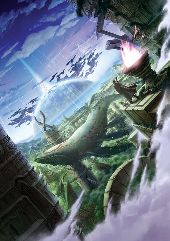 Fantasy battle on a floating island