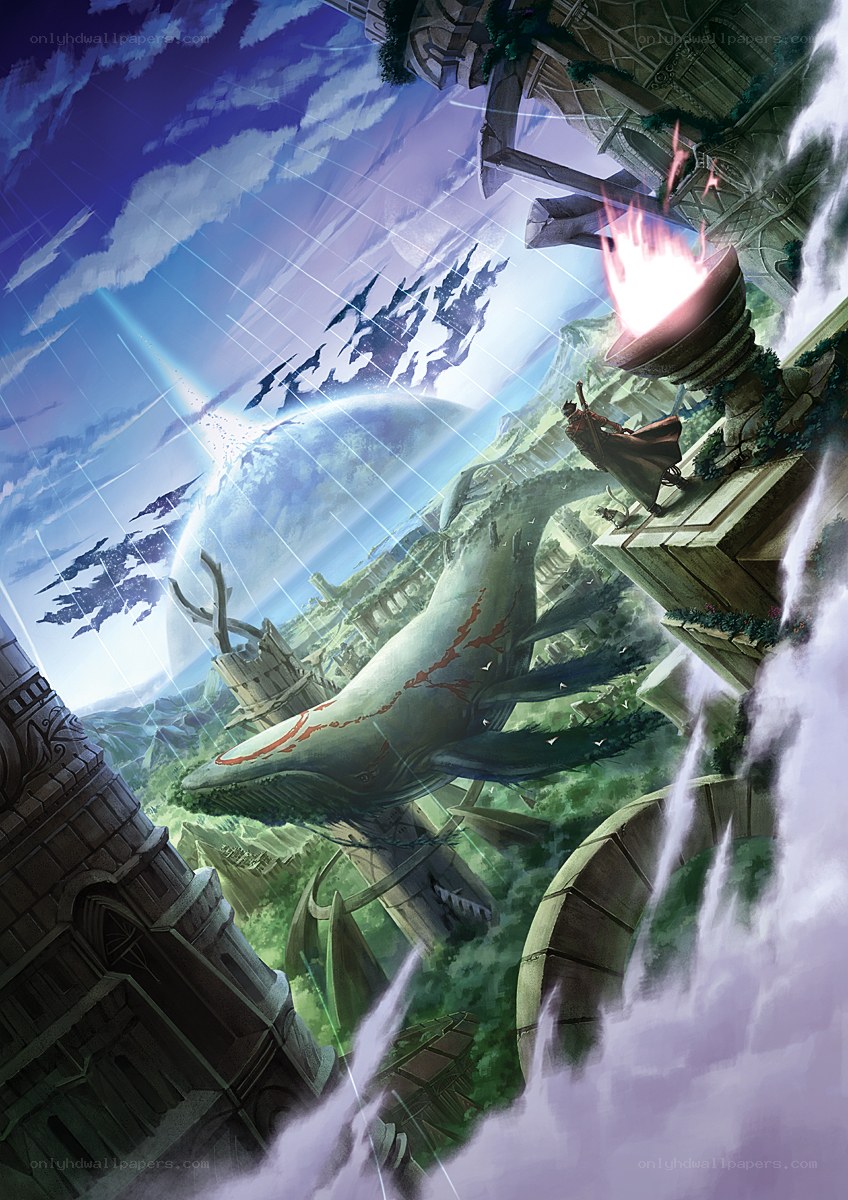 Fantasy battle on a floating island