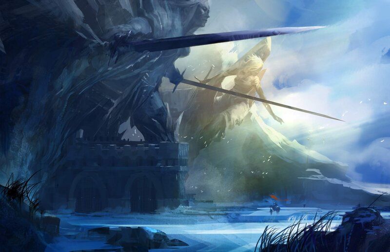 Fantasy battle on a frozen shore